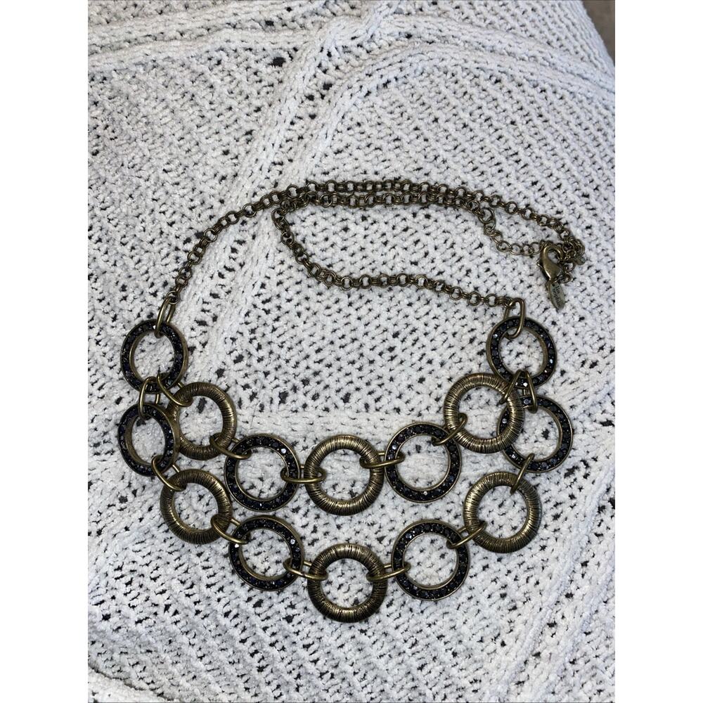 Lia Sophia "Gold Coast" Antique Gold Tone Cut Crystals Statement Necklace